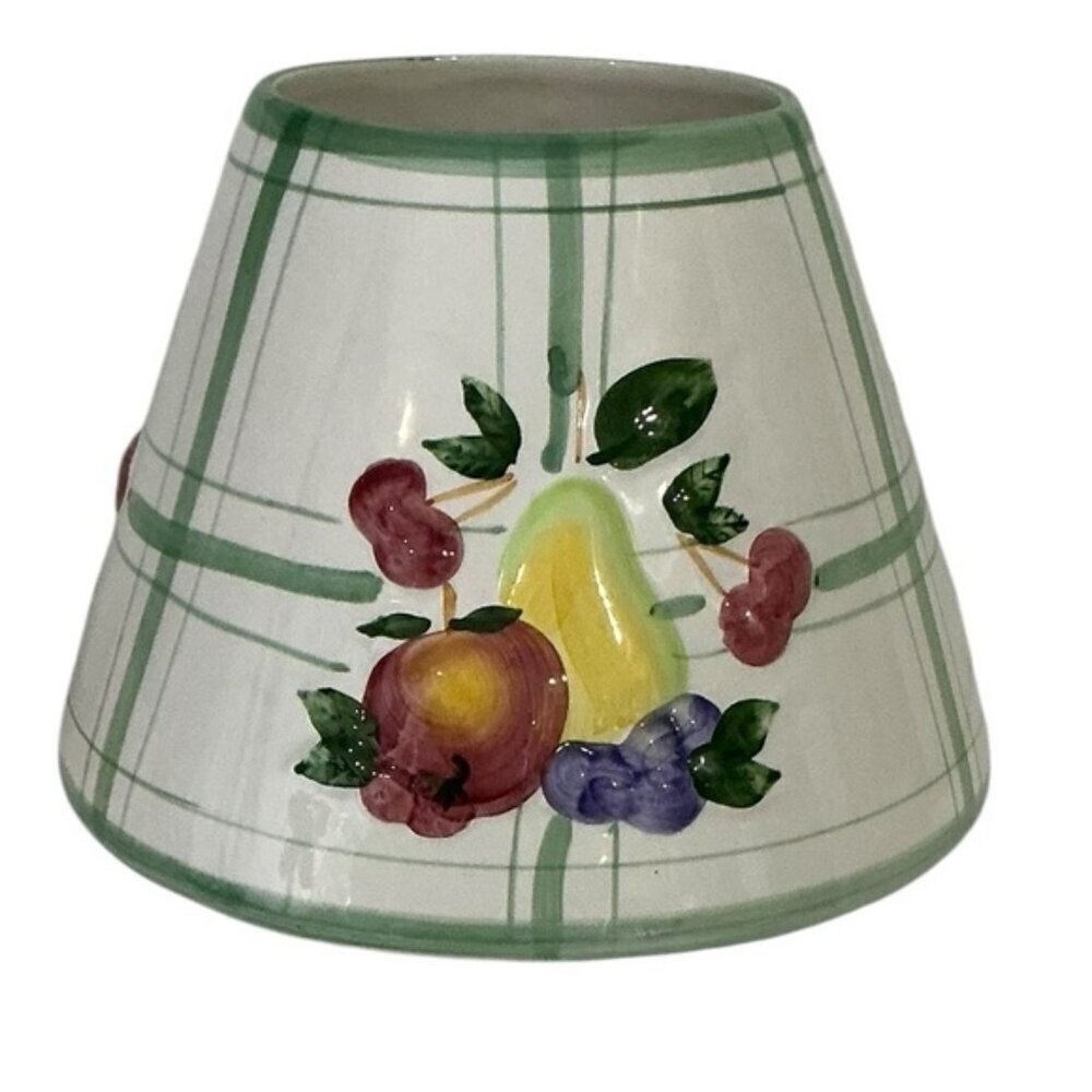 Candle Lamp Shade Topper Raised Fruit Green White Farmhouse Plaid Large 5” - Picture 10 of 16